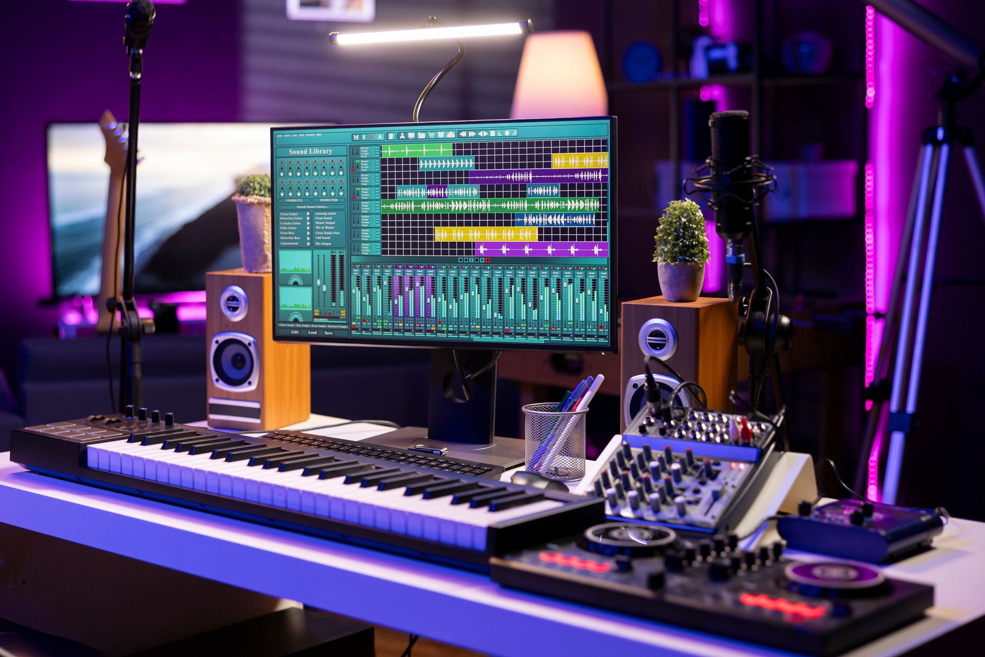 Empty space used for recording music on electronic tools in home studio Empty space used for recording music on electronic tools in home studio